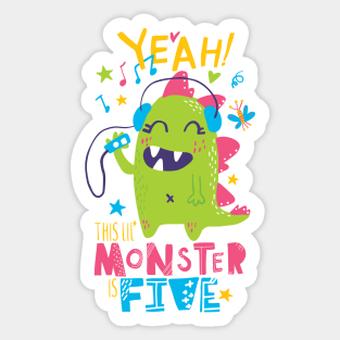 Five Year Old Monster Themed Fifth Birthday Girl Sticker